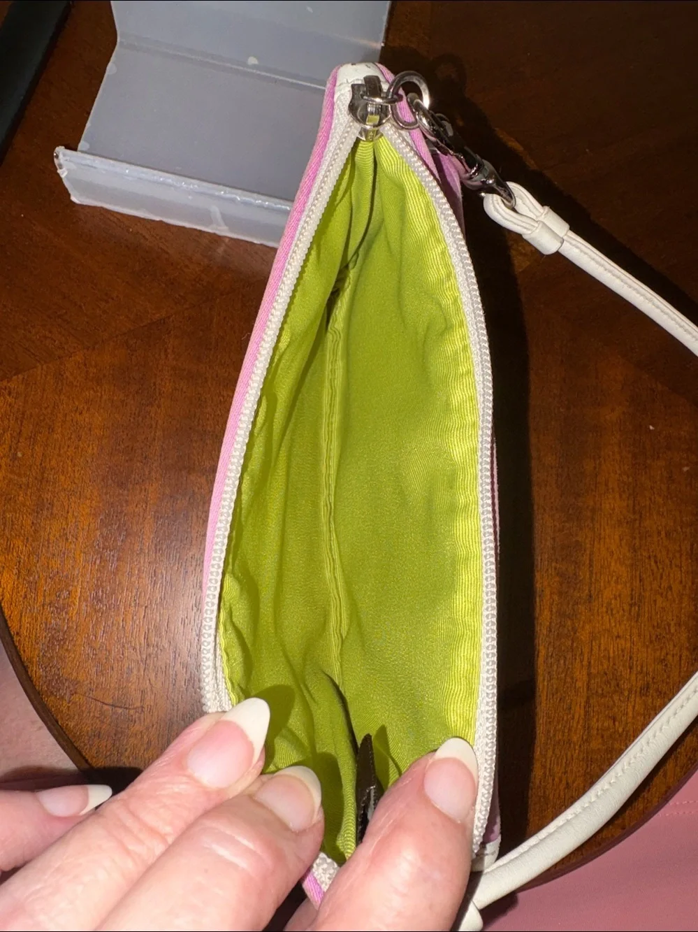 Coach Hampton wristlet clutch Multicolor Striped violet green / white leather